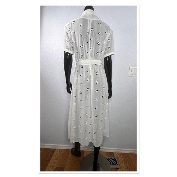 Sandro Ricarda Eyelet Chiffon Zip Front Sheer Midi Dress Collared White … - Picture 6 of 10